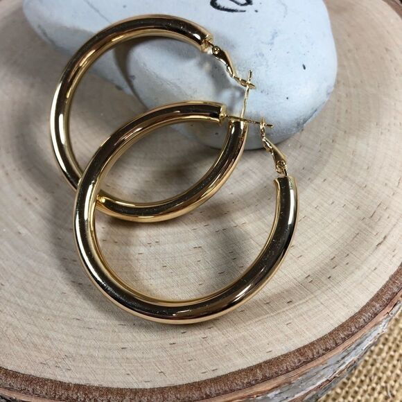 NEW Large 50mm 18k gold/sterling post hoops - Picture 3 of 6